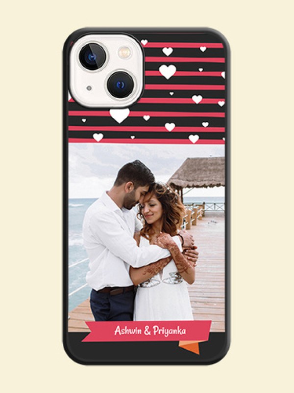 White Color Love Symbols with Pink Lines Pattern on Space Black Custom Soft Matte Phone Cases - iPhone 13