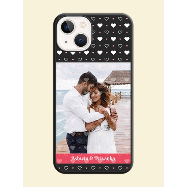 White Color Love Symbols with Text Design on Photo on Space Black Soft Matte Phone Cover - iPhone 13 White Color Love Symbols with Text Design on Photo on Space Black Soft Matte Phone Cover - iPhone 13