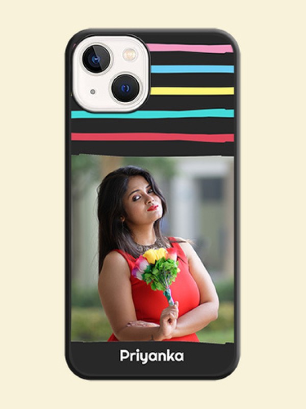 Multicolor Lines with Image on Space Black Personalized Soft Matte Phone Covers - iPhone 13