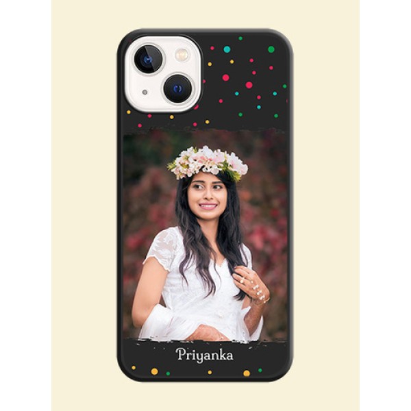 Multicolor Dotted Pattern with Text on Space Black Custom Soft Matte Phone Back Cover - iPhone 13 Multicolor Dotted Pattern with Text on Space Black Custom Soft Matte Phone Back Cover - iPhone 13