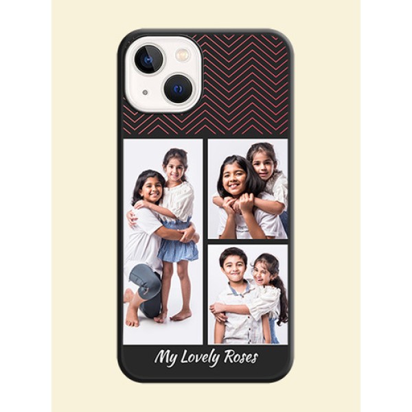 Wave Pattern with 3 Image Holder on Space Black Custom Soft Matte Back Cover - iPhone 13 Wave Pattern with 3 Image Holder on Space Black Custom Soft Matte Back Cover - iPhone 13