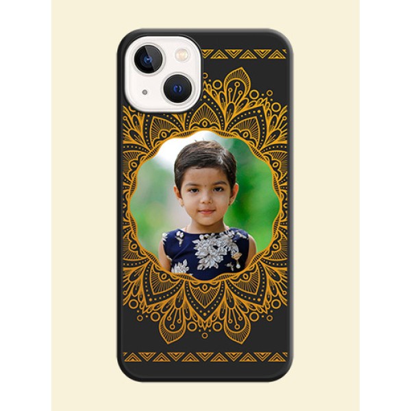 Round Image with Floral Design on Photo on Space Black Soft Matte Mobile Cover - iPhone 13 Round Image with Floral Design on Photo on Space Black Soft Matte Mobile Cover - iPhone 13