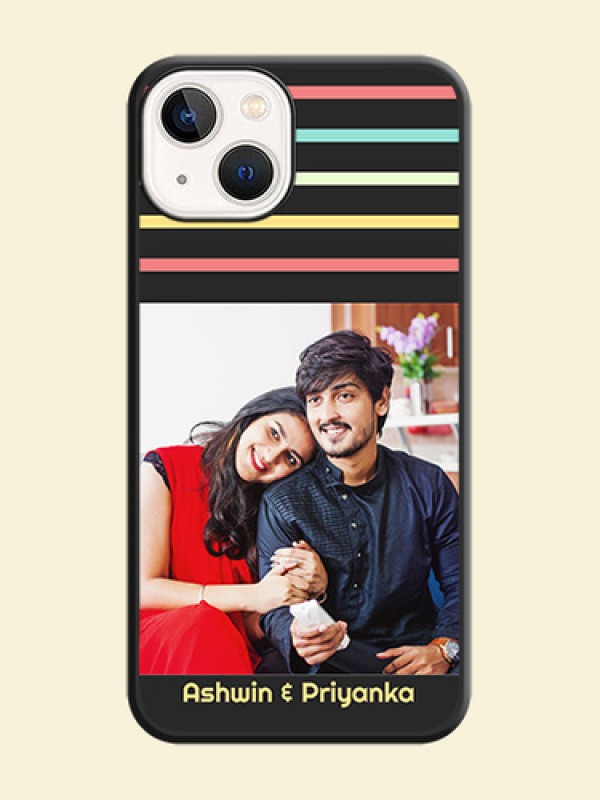 Color Stripes with Photo and Text on Photo on Space Black Soft Matte Mobile Case - iPhone 13