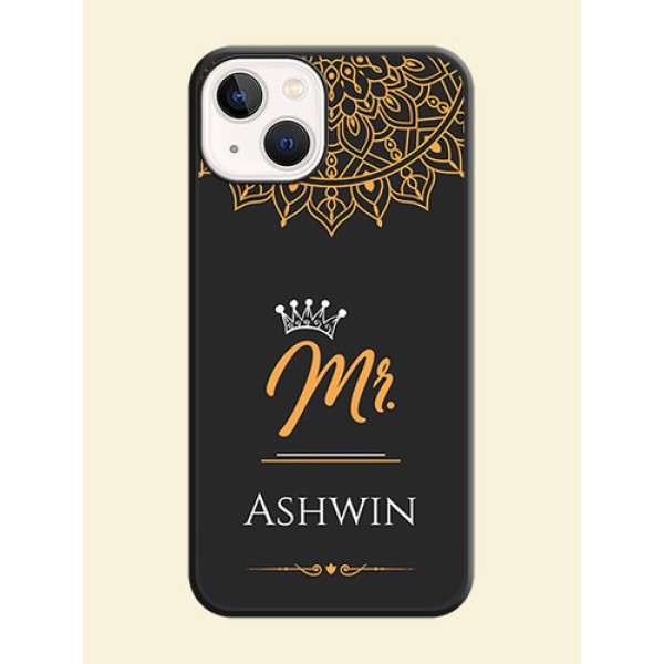 Mr Name with Floral Design on Personalised Space Black Soft Matte Cases - iPhone 13