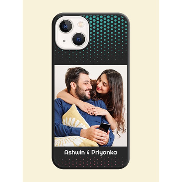 Faded Dots with Grunge Photo Frame and Text on Space Black Custom Soft Matte Phone Cases - iPhone 13 Faded Dots with Grunge Photo Frame and Text on Space Black Custom Soft Matte Phone Cases - iPhone 13