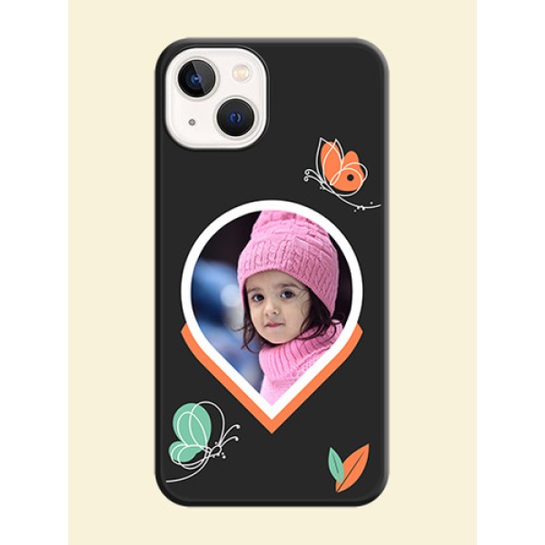 Upload Pic With Simple Butterly Design On Space Black Personalized Soft Matte Phone Covers -Apple Iphone 13 Upload Pic With Simple Butterly Design On Space Black Personalized Soft Matte Phone Covers -Apple Iphone 13