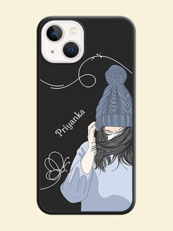 Girl With Blue Winter Outfiit Custom Text Design On Space Black Personalized Soft Matte Phone Covers -Apple Iphone 13