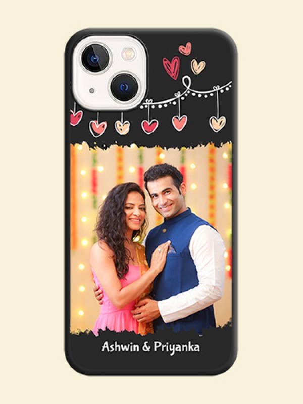 Pink Love Hangings with Name on Space Black Custom Soft Matte Phone Cases - iPhone 14 Plus