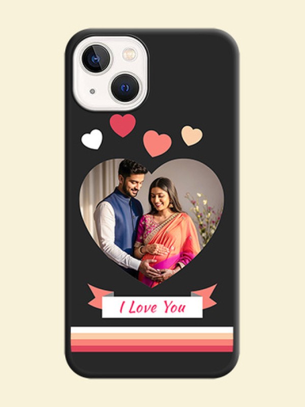 Love Shaped Photo with Colorful Stripes on Personalised Space Black Soft Matte Cases - iPhone 14 Plus