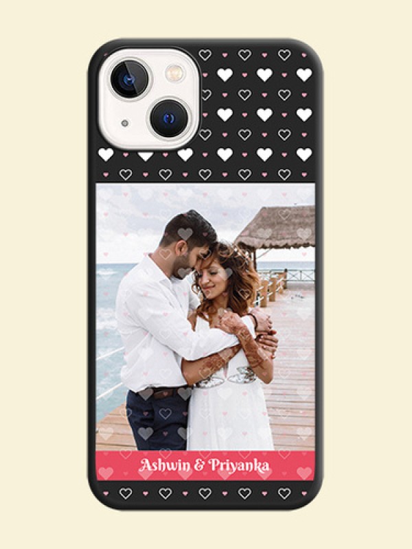 White Color Love Symbols with Text Design on Photo on Space Black Soft Matte Phone Cover - iPhone 14 Plus