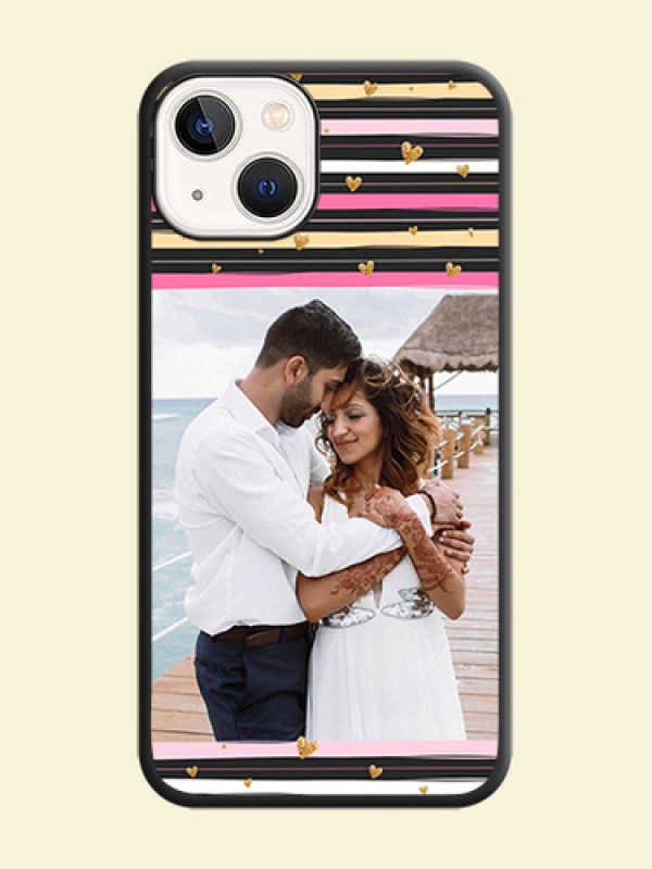 Multicolor Lines and Golden Love Symbols Design on Photo on Space Black Soft Matte Mobile Cover - iPhone 14 Plus