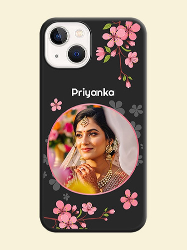 Round Image with Pink Color Floral Design on Photo on Space Black Soft Matte Back Cover - iPhone 14 Plus