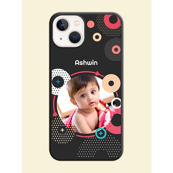Multicoloured Round Image on Personalised Space Black Soft Matte Cases - iPhone 14 Plus Multicoloured Round Image on Personalised Space Black Soft Matte Cases - iPhone 14 Plus