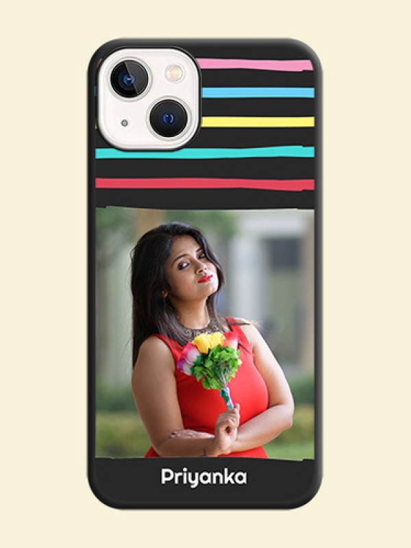 Multicolor Lines with Image on Space Black Personalized Soft Matte Phone Covers - iPhone 14 Plus