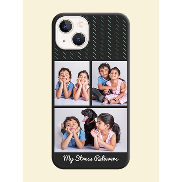 Cross Dotted Pattern with 2 Image Holder on Personalised Space Black Soft Matte Cases - iPhone 14 Plus Cross Dotted Pattern with 2 Image Holder on Personalised Space Black Soft Matte Cases - iPhone 14 Plus