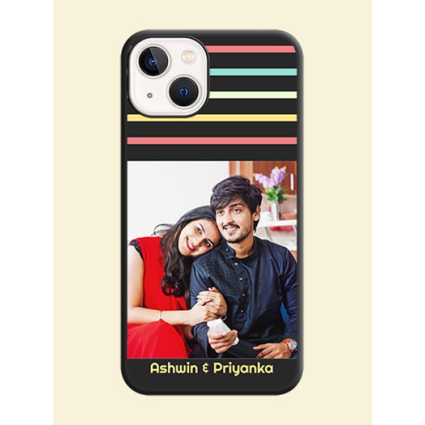 Color Stripes with Photo and Text on Photo on Space Black Soft Matte Mobile Case - iPhone 14 Plus Color Stripes with Photo and Text on Photo on Space Black Soft Matte Mobile Case - iPhone 14 Plus