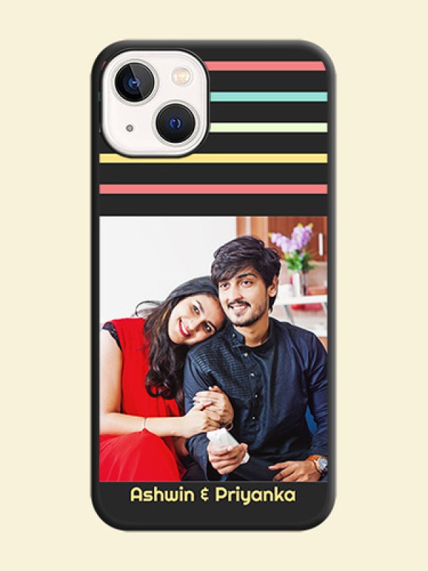 Color Stripes with Photo and Text on Photo on Space Black Soft Matte Mobile Case - iPhone 14 Plus