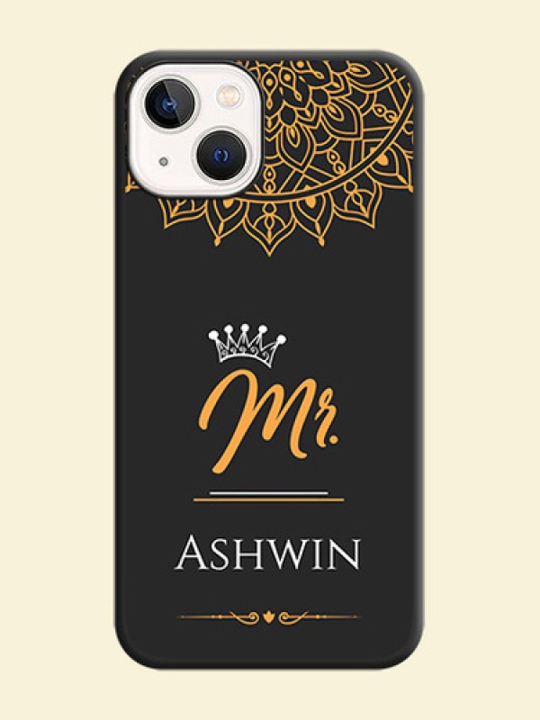 Mr Name with Floral Design  on Personalised Space Black Soft Matte Cases - iPhone 14 Plus