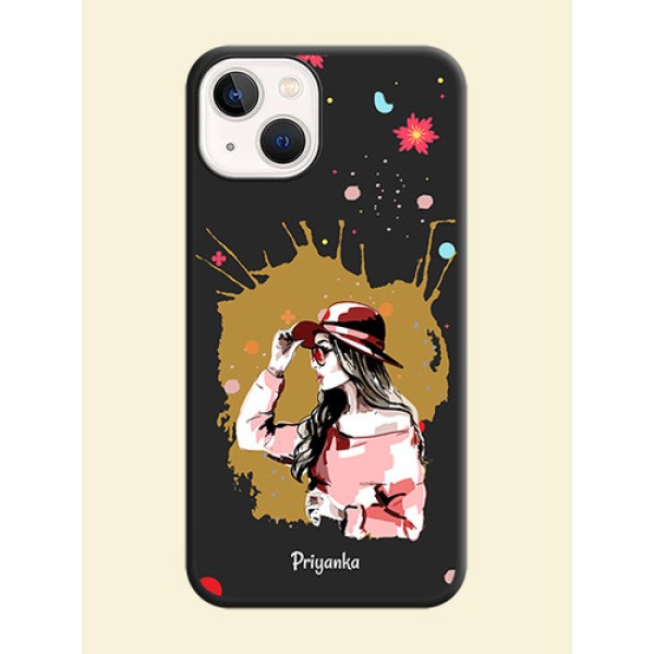 Mordern Lady With Color Splash Background With Custom Text On Space Black Personalized Soft Matte Phone Covers -Apple Iphone 14 Plus