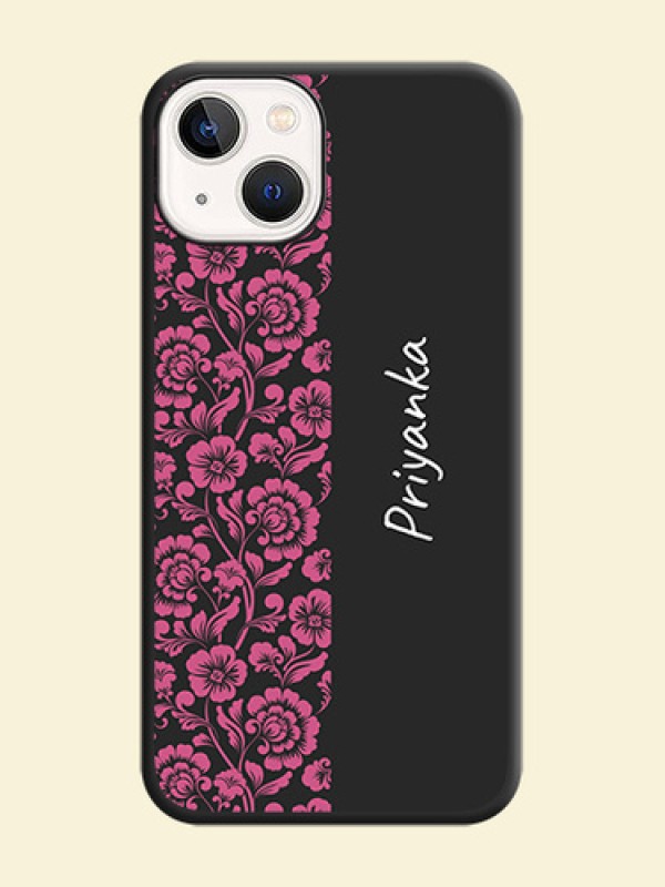Pink Floral Pattern Design With Custom Text On Space Black Personalized Soft Matte Phone Covers -Apple Iphone 14 Plus