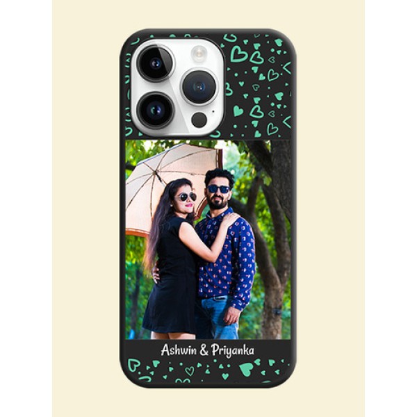 Sea Green Indefinite Love Pattern on Photo on Space Black Soft Matte Mobile Cover - iPhone 14 Pro Max Sea Green Indefinite Love Pattern on Photo on Space Black Soft Matte Mobile Cover - iPhone 14 Pro Max