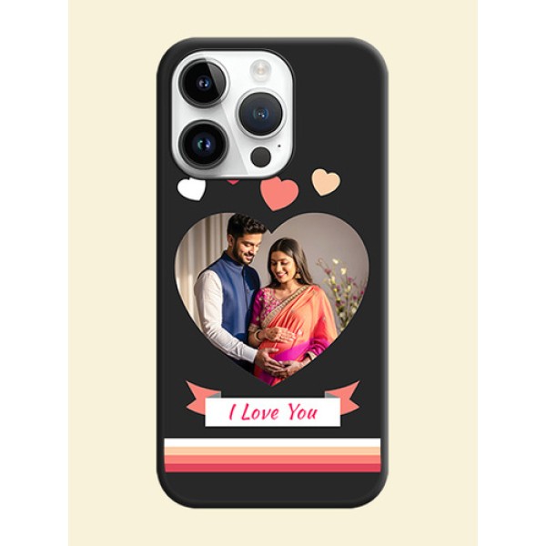 Love Shaped Photo with Colorful Stripes on Personalised Space Black Soft Matte Cases - iPhone 14 Pro Max