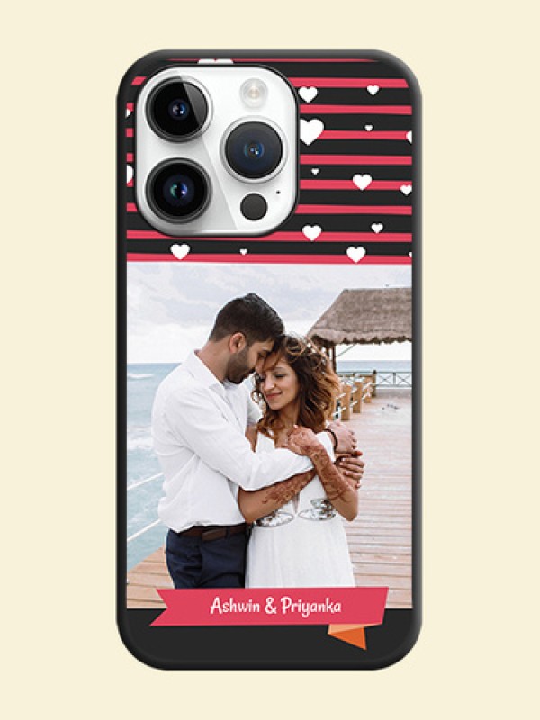 White Color Love Symbols with Pink Lines Pattern on Space Black Custom Soft Matte Phone Cases - iPhone 14 Pro Max