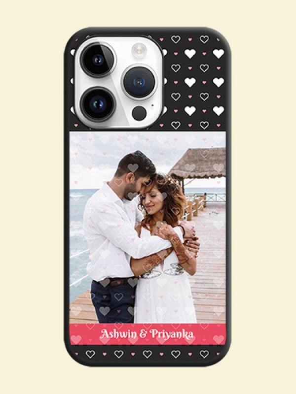 White Color Love Symbols with Text Design on Photo on Space Black Soft Matte Phone Cover - iPhone 14 Pro Max