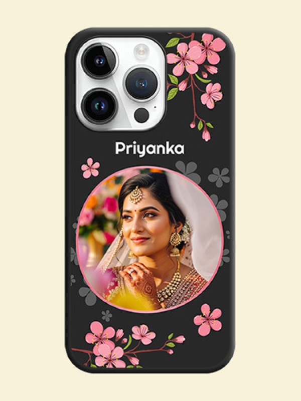 Round Image with Pink Color Floral Design on Photo on Space Black Soft Matte Back Cover - iPhone 14 Pro Max