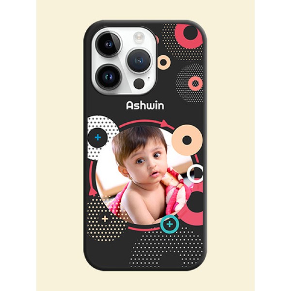 Multicoloured Round Image on Personalised Space Black Soft Matte Cases - iPhone 14 Pro Max Multicoloured Round Image on Personalised Space Black Soft Matte Cases - iPhone 14 Pro Max
