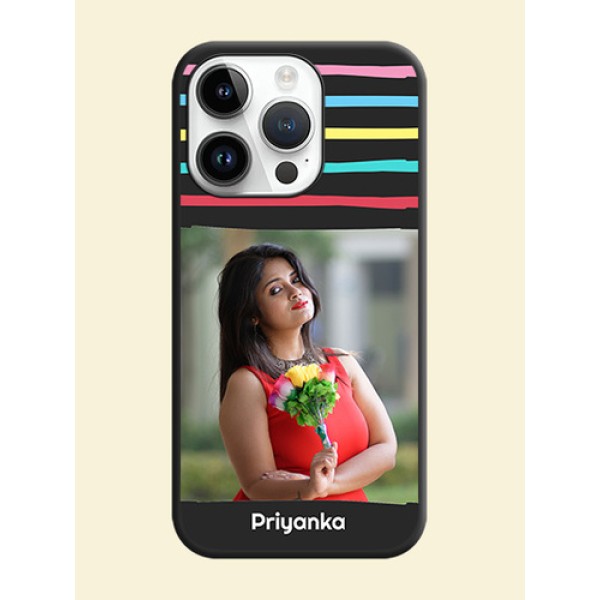 Multicolor Lines with Image on Space Black Personalized Soft Matte Phone Covers - iPhone 14 Pro Max Multicolor Lines with Image on Space Black Personalized Soft Matte Phone Covers - iPhone 14 Pro Max