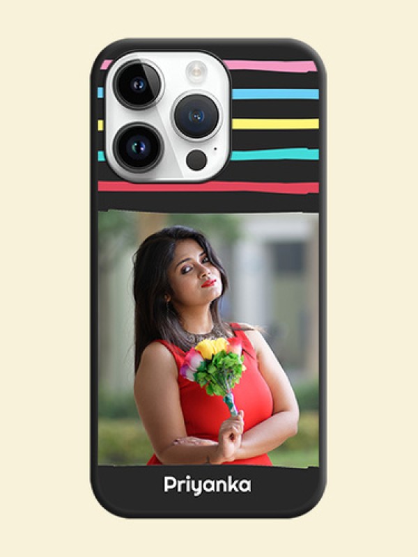 Multicolor Lines with Image on Space Black Personalized Soft Matte Phone Covers - iPhone 14 Pro Max