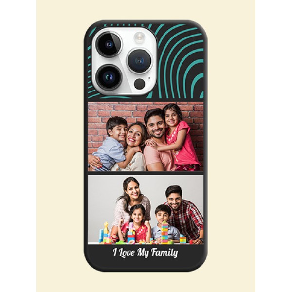 Wave Pattern with 2 Image Holder on Space Black Personalized Soft Matte Phone Covers - iPhone 14 Pro Max Wave Pattern with 2 Image Holder on Space Black Personalized Soft Matte Phone Covers - iPhone 14 Pro Max