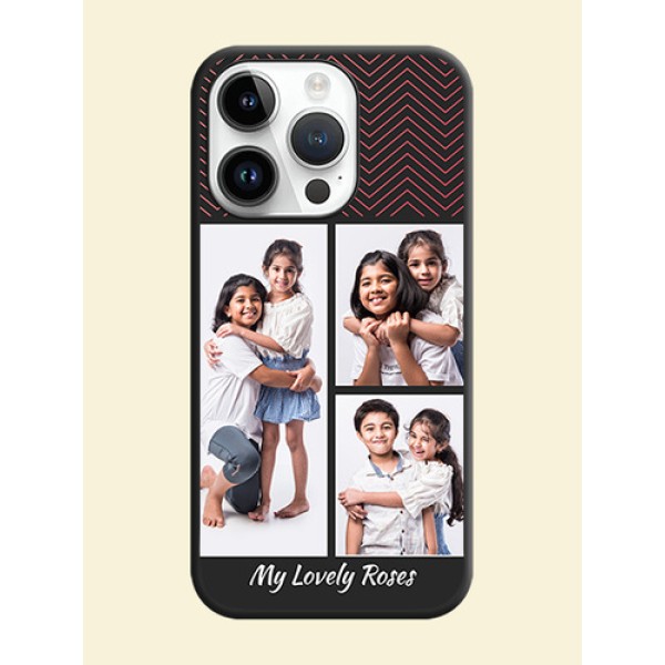 Wave Pattern with 3 Image Holder on Space Black Custom Soft Matte Back Cover - iPhone 14 Pro Max Wave Pattern with 3 Image Holder on Space Black Custom Soft Matte Back Cover - iPhone 14 Pro Max
