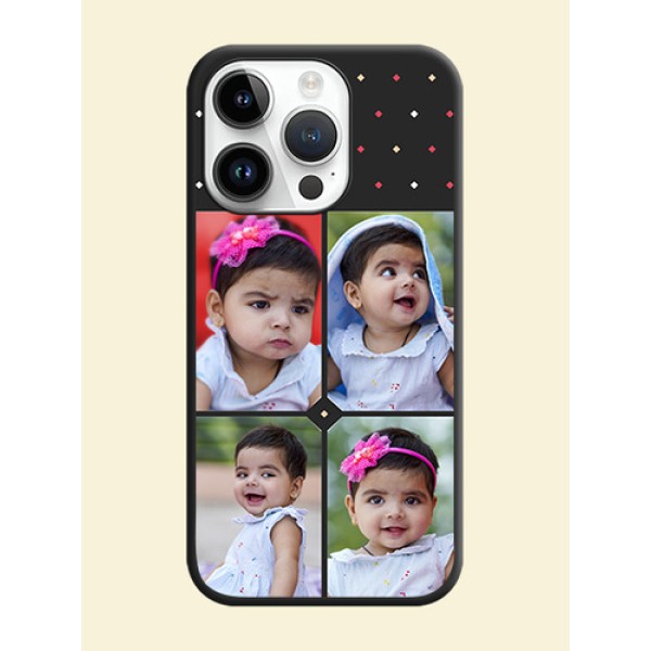 Multicolor Dotted Pattern with 4 Image Holder on Space Black Custom Soft Matte Phone Cases - iPhone 14 Pro Max Multicolor Dotted Pattern with 4 Image Holder on Space Black Custom Soft Matte Phone Cases - iPhone 14 Pro Max