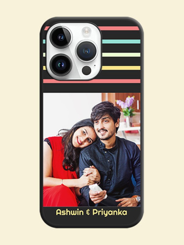 Color Stripes with Photo and Text on Photo on Space Black Soft Matte Mobile Case - iPhone 14 Pro Max