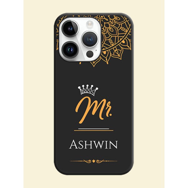 Mr Name with Floral Design on Personalised Space Black Soft Matte Cases - iPhone 14 Pro Max Mr Name with Floral Design on Personalised Space Black Soft Matte Cases - iPhone 14 Pro Max