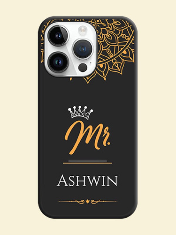 Mr Name with Floral Design  on Personalised Space Black Soft Matte Cases - iPhone 14 Pro Max