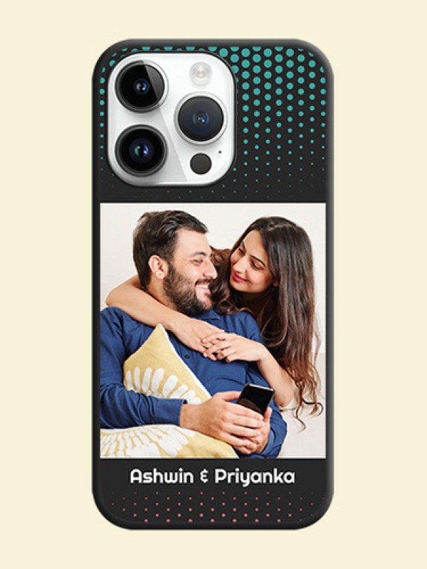 Faded Dots with Grunge Photo Frame and Text on Space Black Custom Soft Matte Phone Cases - iPhone 14 Pro Max