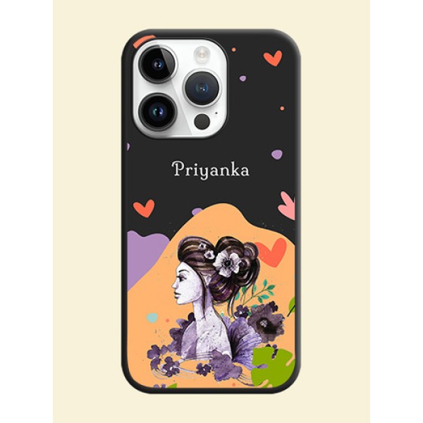 Namecase For Her With Fancy Lady Image On Space Black Personalized Soft Matte Phone Covers -Apple Iphone 14 Pro Max Namecase For Her With Fancy Lady Image On Space Black Personalized Soft Matte Phone Covers -Apple Iphone 14 Pro Max