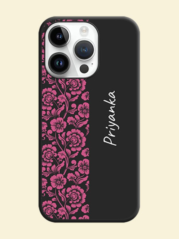 Pink Floral Pattern Design With Custom Text On Space Black Personalized Soft Matte Phone Covers -Apple Iphone 14 Pro Max