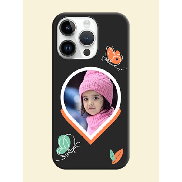 Upload Pic With Simple Butterly Design On Space Black Personalized Soft Matte Phone Covers -Apple Iphone 14 Pro Max Upload Pic With Simple Butterly Design On Space Black Personalized Soft Matte Phone Covers -Apple Iphone 14 Pro Max