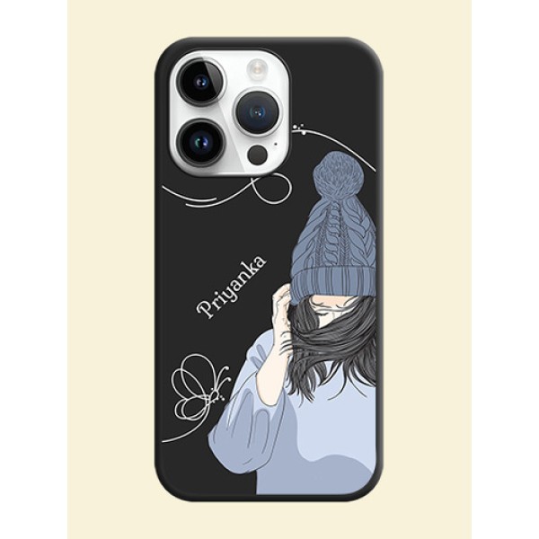 Girl With Blue Winter Outfiit Custom Text Design On Space Black Personalized Soft Matte Phone Covers -Apple Iphone 14 Pro Max