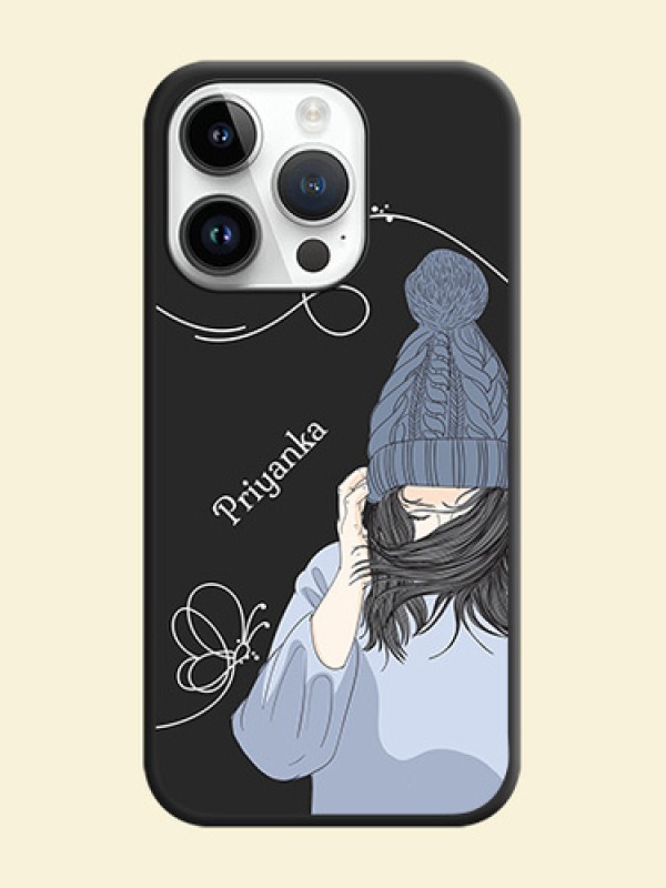 Girl With Blue Winter Outfiit Custom Text Design On Space Black Personalized Soft Matte Phone Covers -Apple Iphone 14 Pro Max