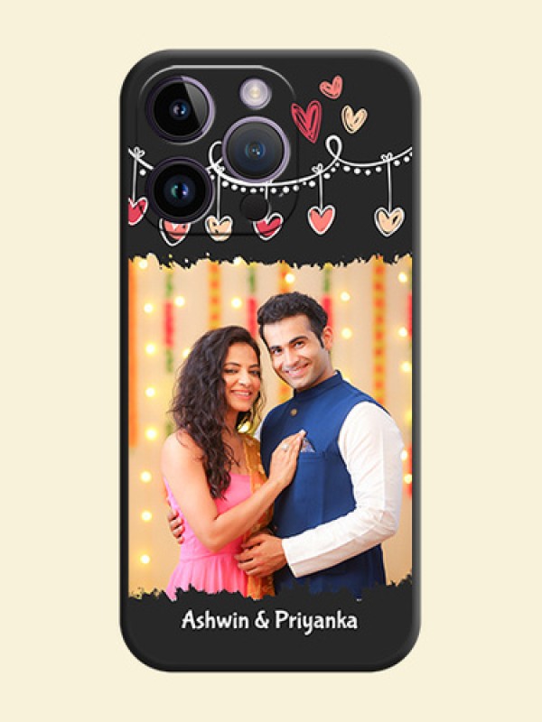 Pink Love Hangings with Name on Space Black Custom Soft Matte Phone Cases - iPhone 14 Pro