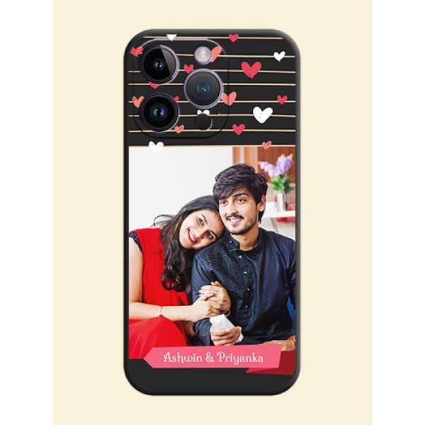 Love Pattern with Name on Pink Ribbon on Photo on Space Black Soft Matte Back Cover - iPhone 14 Pro Love Pattern with Name on Pink Ribbon on Photo on Space Black Soft Matte Back Cover - iPhone 14 Pro