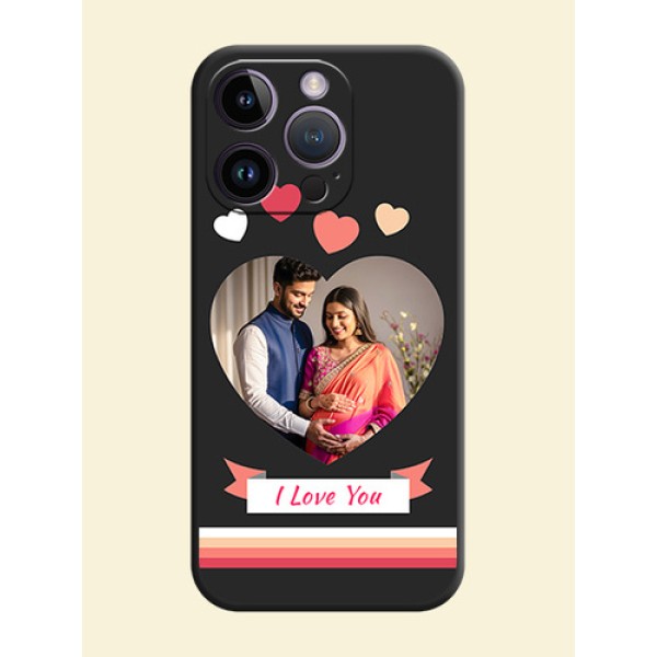 Love Shaped Photo with Colorful Stripes on Personalised Space Black Soft Matte Cases - iPhone 14 Pro