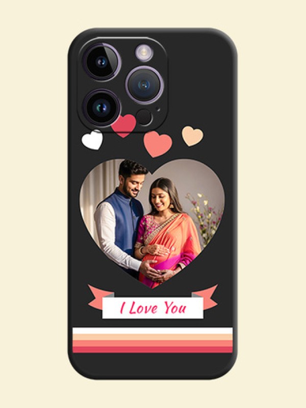 Love Shaped Photo with Colorful Stripes on Personalised Space Black Soft Matte Cases - iPhone 14 Pro