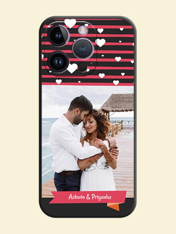 White Color Love Symbols with Pink Lines Pattern on Space Black Custom Soft Matte Phone Cases - iPhone 14 Pro