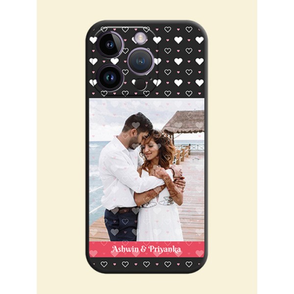 White Color Love Symbols with Text Design on Photo on Space Black Soft Matte Phone Cover - iPhone 14 Pro White Color Love Symbols with Text Design on Photo on Space Black Soft Matte Phone Cover - iPhone 14 Pro